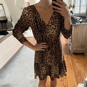Leopard cross top puffy sleeve mini dress